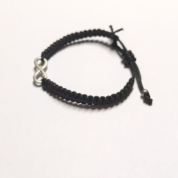 190 Black Woven Adjustable Slider Bracelet with Infinity Rhinestones BFF Charm - Picture 3 of 7